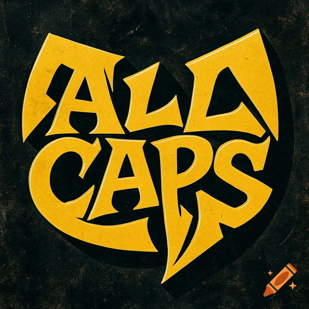 Stylized yellow text 'ALL CAPS' in a distressed, bold font, resembling the Wu-Tang Clan logo on a dark textured background.