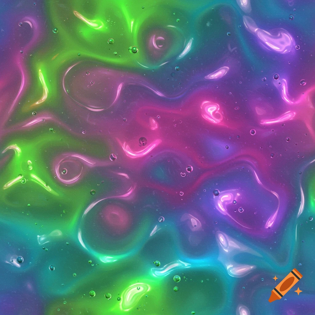 Seamless, vibrant, iridescent slime texture with bubbles, blending green, pink, purple, and blue hues.