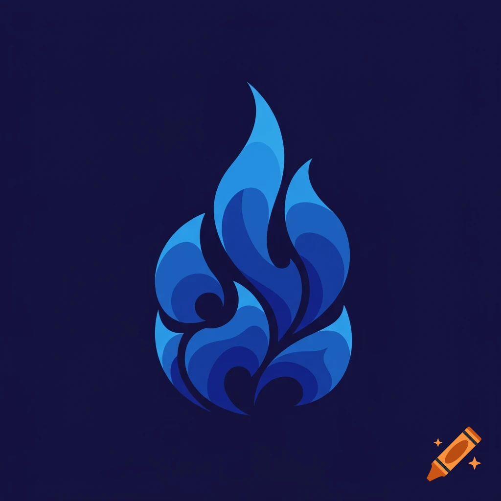 A stylized blue flame icon with varying shades of blue, set against a dark blue background.