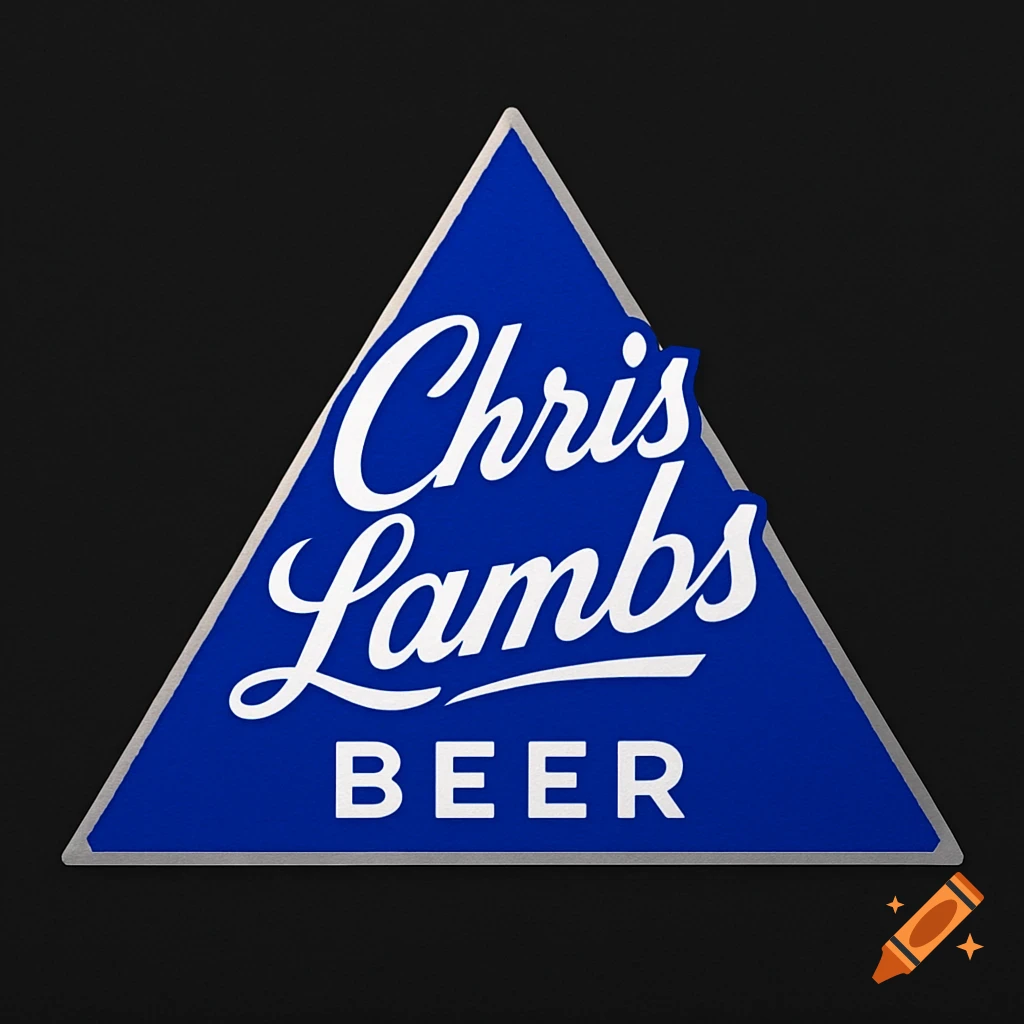 A blue triangular logo with white text 'Chris Lambs BEER' on a black background.