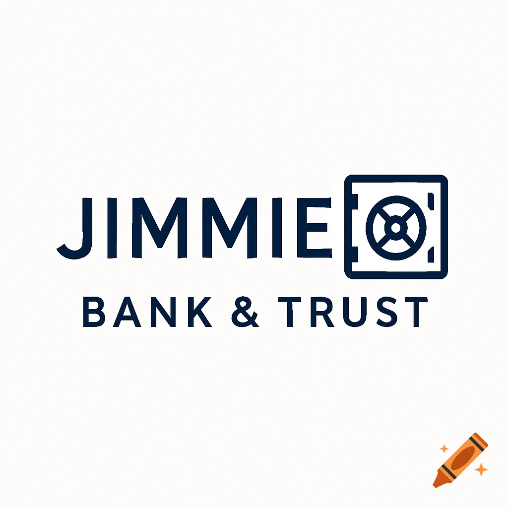 Clean, simple logo for 'Jimmie Bank & Trust' featuring the business name and a square safe icon.