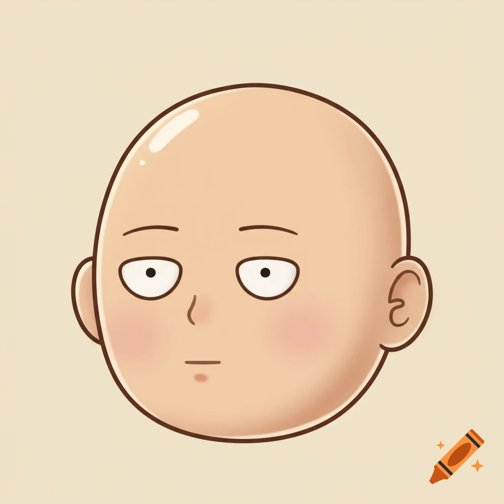 A cartoon bald head with a simple, bored expression in a Memoji style, resembling Saitama.