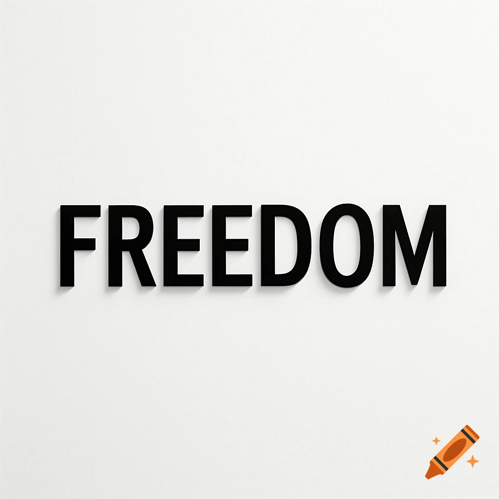 Black bold text spelling 'FREEDOM' with a subtle shadow on a plain white background.