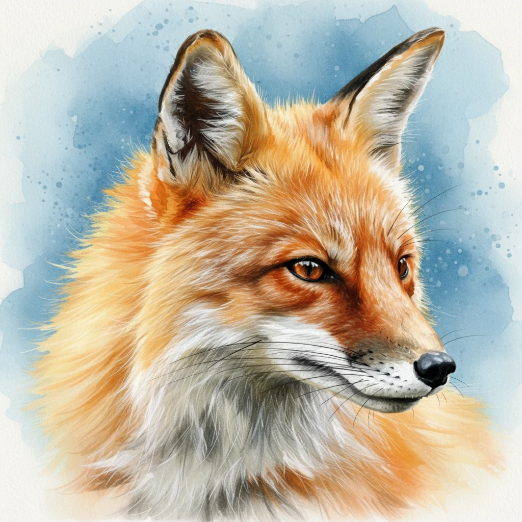 watercolor fox with a blue background