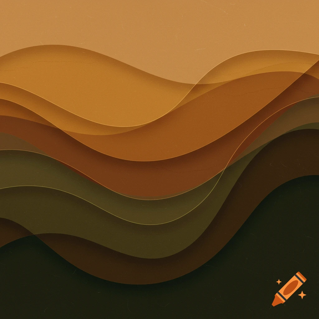 Abstract wavy layers in shades of brown, orange, and green, with a subtle textured finish.