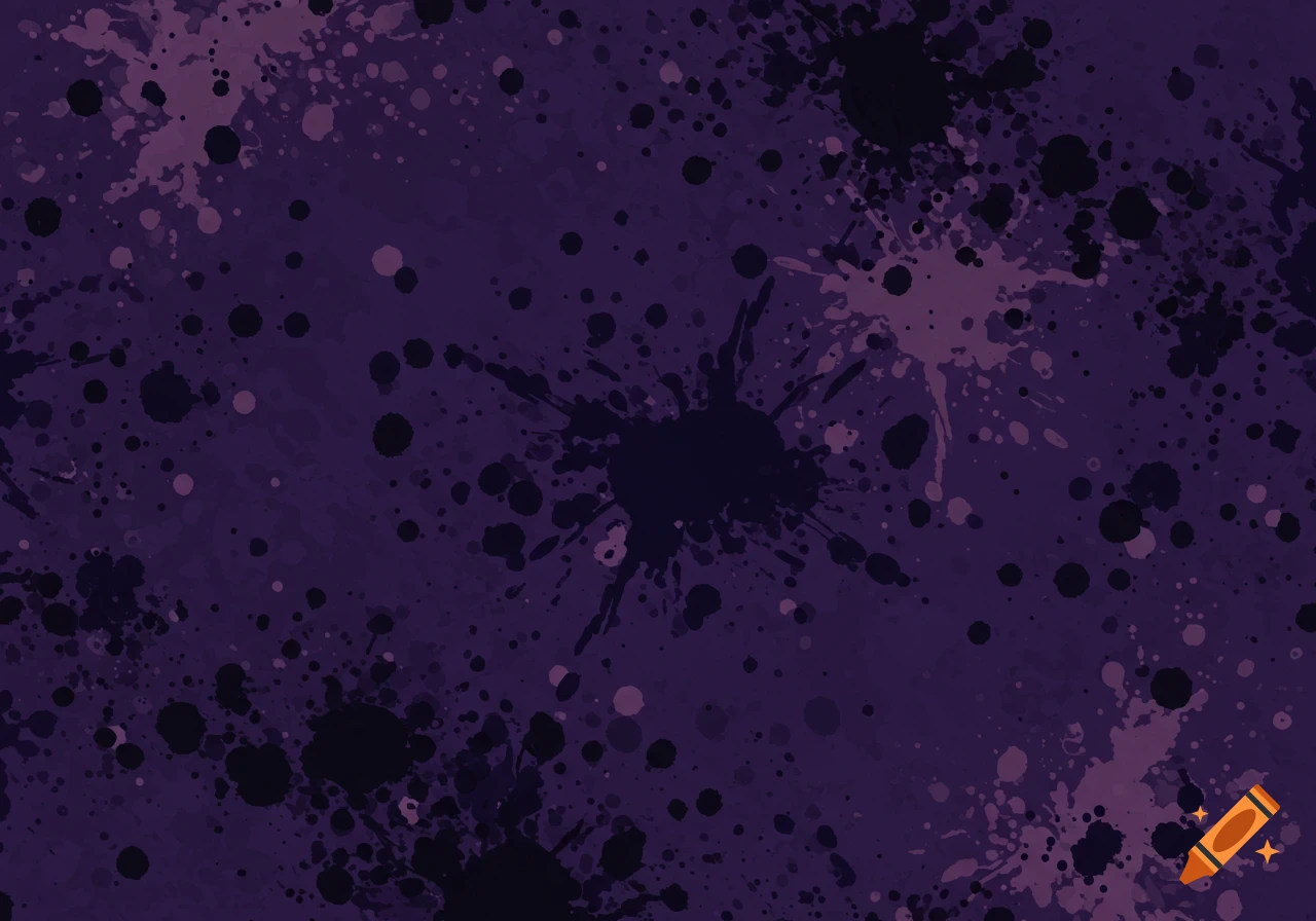 A seamless pattern of various sizes of dark and light purple ink splatters on a deep purple background.