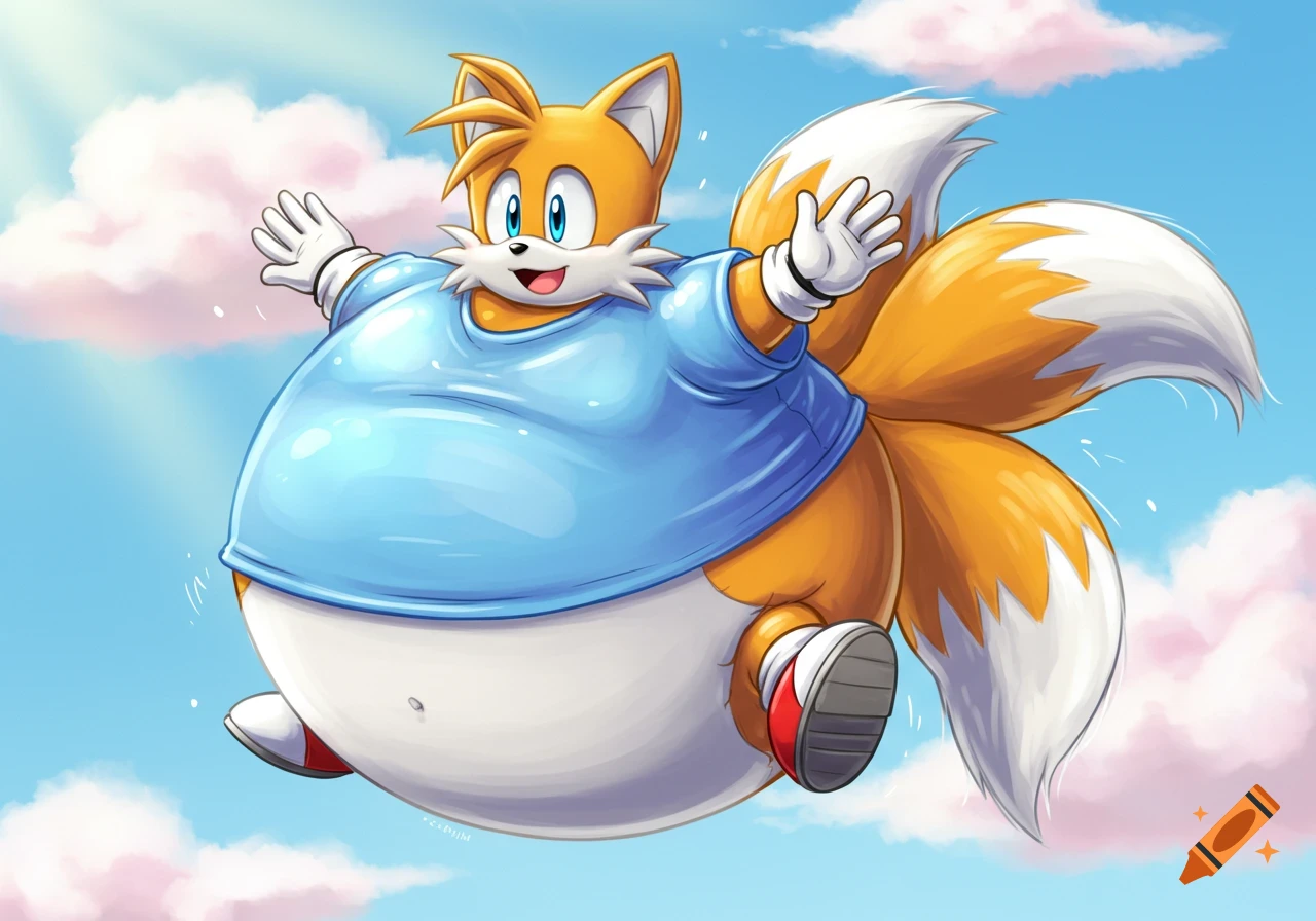 An inflated Tails from Sonic the Hedgehog floats above a Green Hill ...