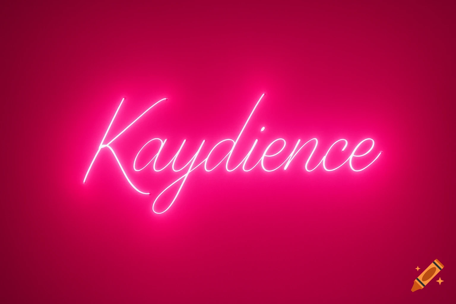 The word 'Kaydience' written in thin, glowing neon pink cursive script on a hot pink background.