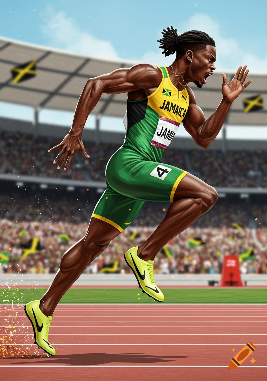 Usain Bolt sprinting on a lightning bolt on Craiyon, image size:896x1280