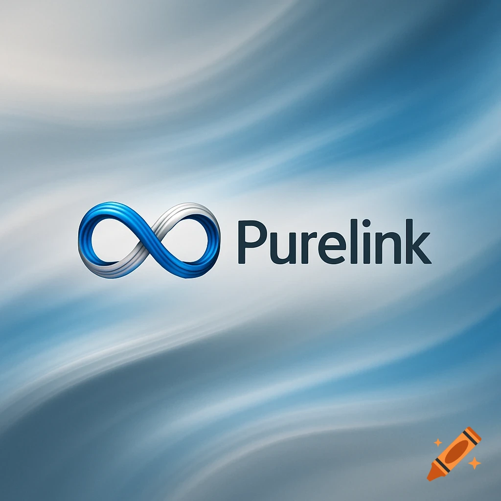 Blue and silver infinity symbol next to the word 'Purelink' on a wavy blue and white background.