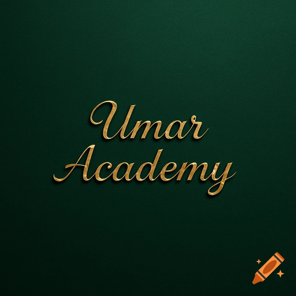 Gold cursive text 'Umar Academy' on a dark green textured background.