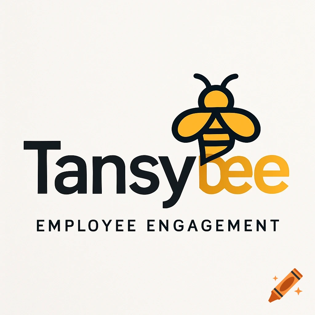 A minimalist logo for Tansybee, featuring a stylized bee icon in black and yellow, above the text 'Tansybee EMPLOYEE ENGAGEMENT'.