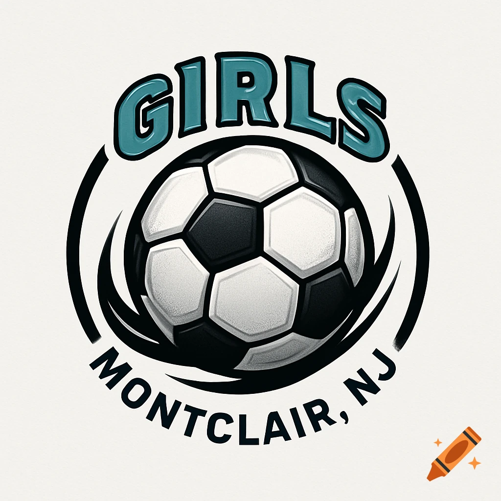 Logo for a girls' soccer team featuring a black and white soccer ball with "GIRLS" above and "MONTCLAIR, NJ" below.