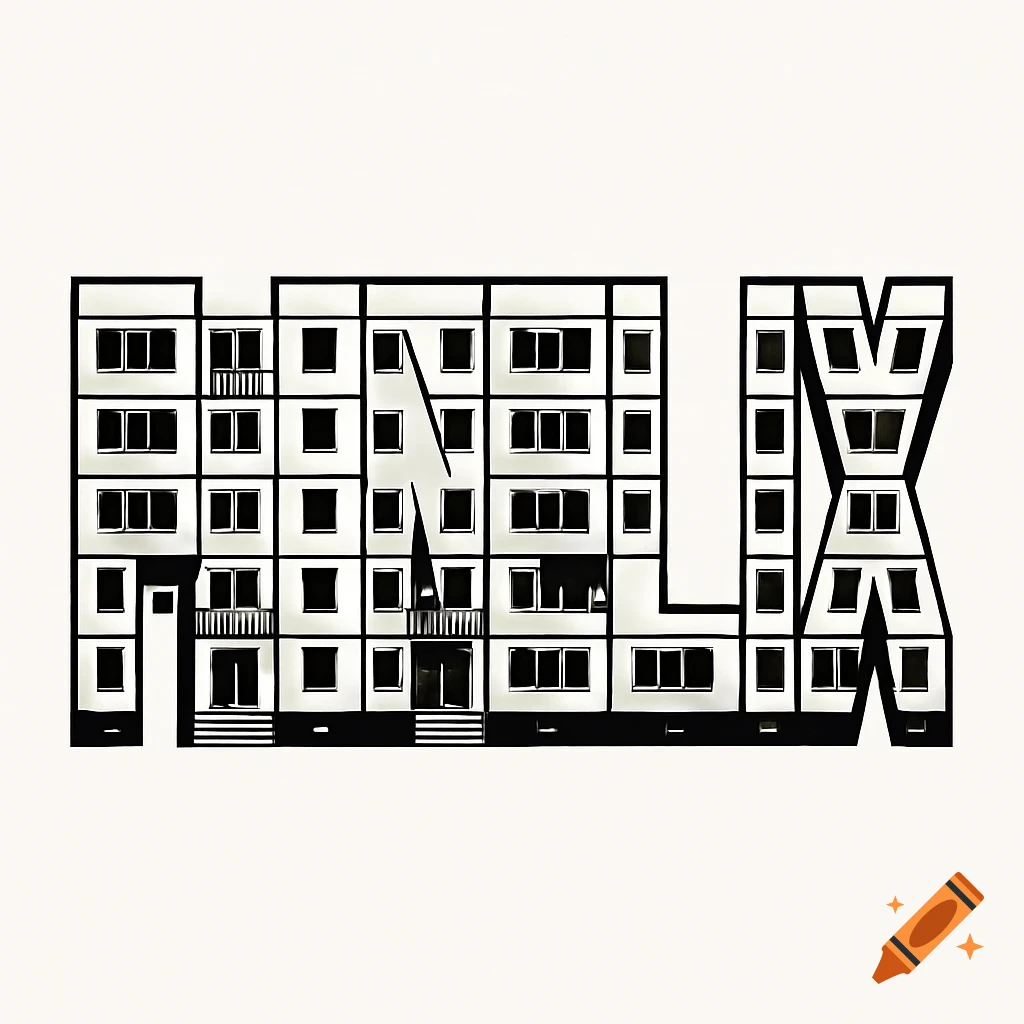 Graphic art of seven panel houses forming the word PANELIX, viewed head-on against a white background.