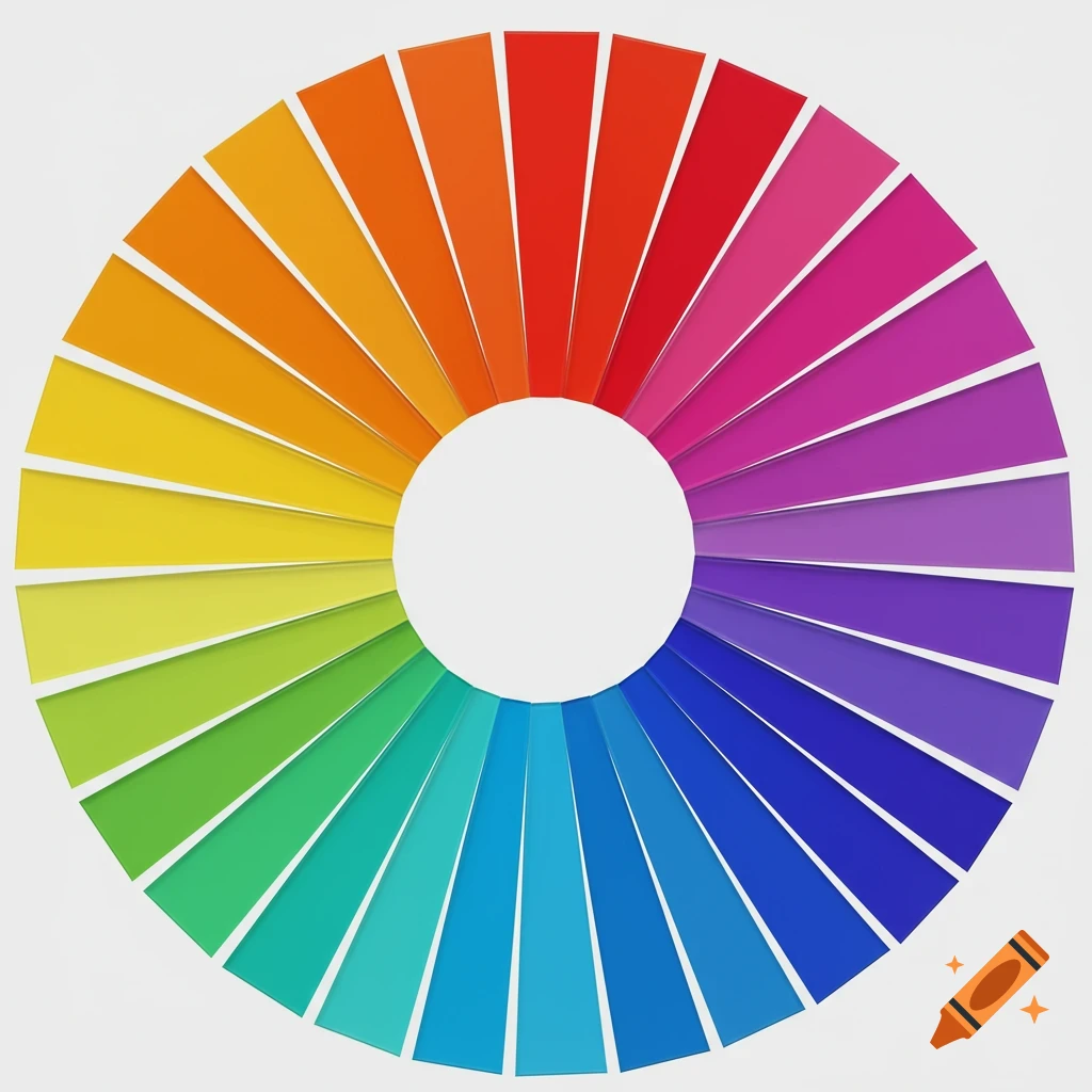 A color wheel featuring numerous segments of smoothly transitioning colors arranged in a circle.