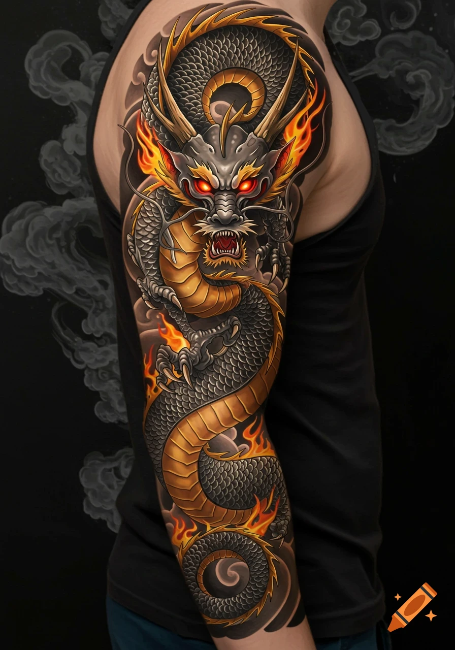 Samurai Tattoo Added to an Old Joe Allhoff Dragon - Matt Hodel Tattoo, image size:896x1280