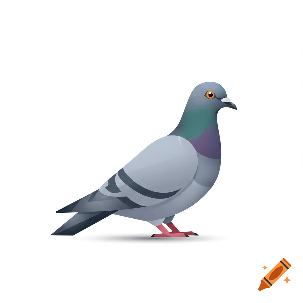 A modern minimalist geometric illustration of a gray pigeon on a plain white background.