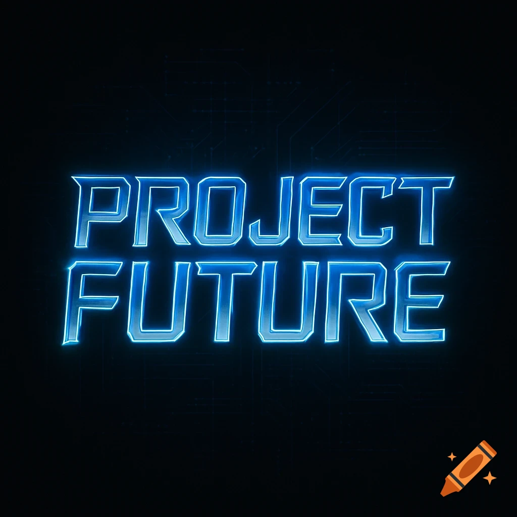 Bright blue, glowing, futuristic text spelling 'PROJECT FUTURE' against a dark background with subtle circuit board lines.