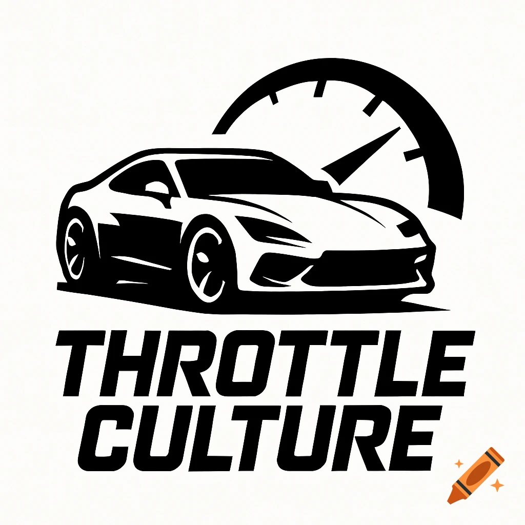 A black and white logo featuring a sleek sports car silhouette and a speedometer, with "THROTTLE CULTURE" text below.