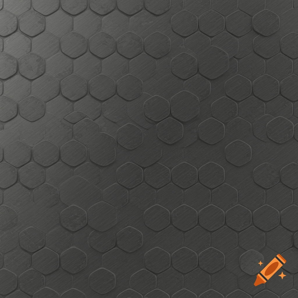 Seamless dark gray brushed metal texture with embossed hexagonal pattern.