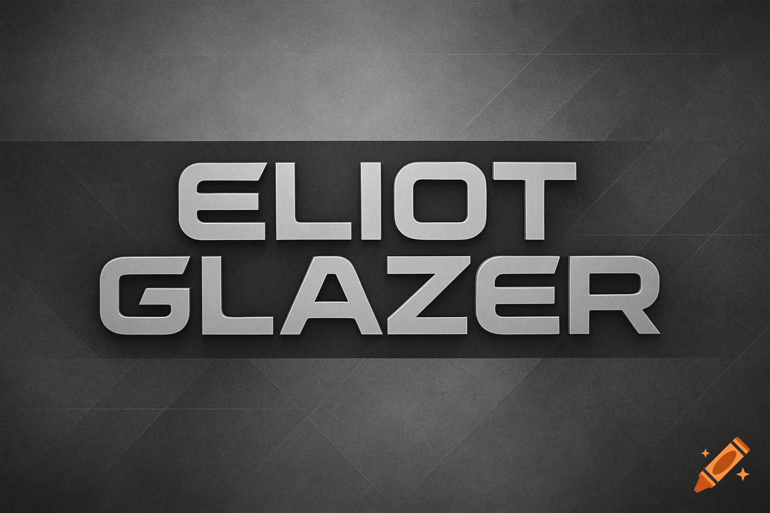 The name ELIOT GLAZER in a metallic 3D font against a dark gray textured background.