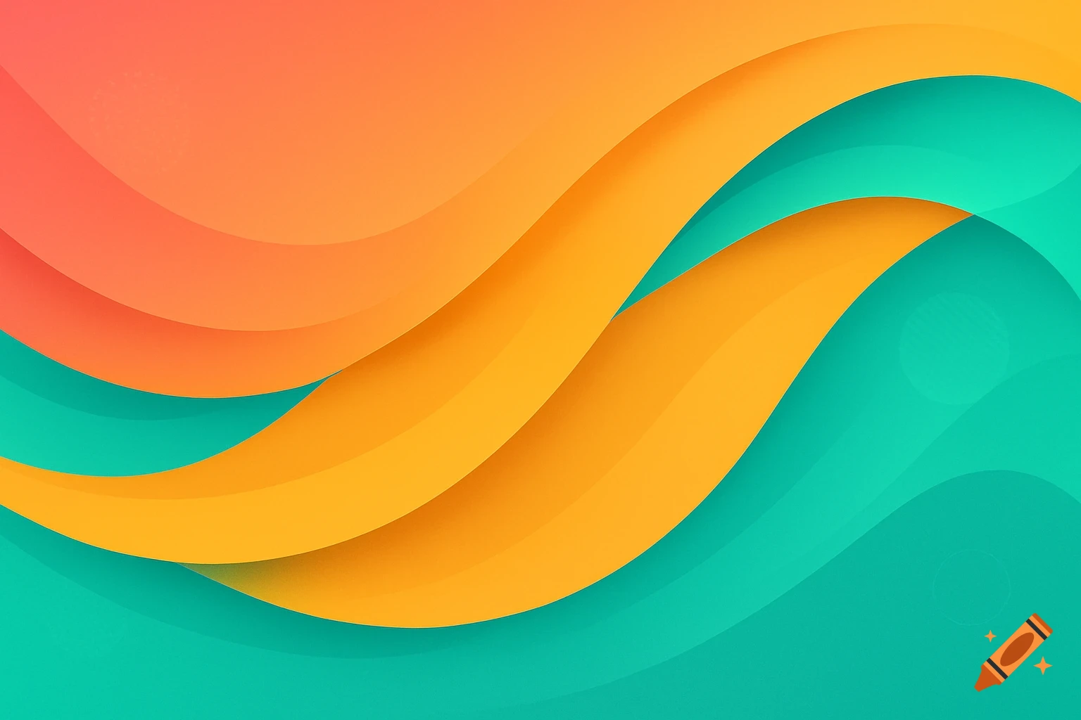 Abstract background with smooth, flowing layered waves in shades of orange, yellow, and teal.