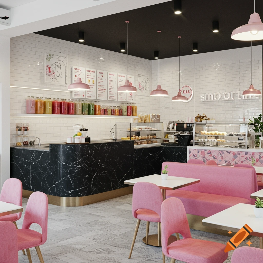 Pink French Cafe Interior Design created on Craiyon, image size:1024x1024