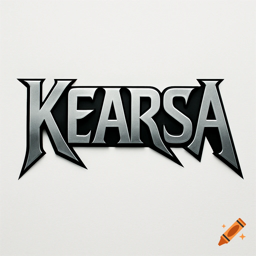 Stylized silver and black logo for the metal band 'KEARSA' with sharp, angular lettering.