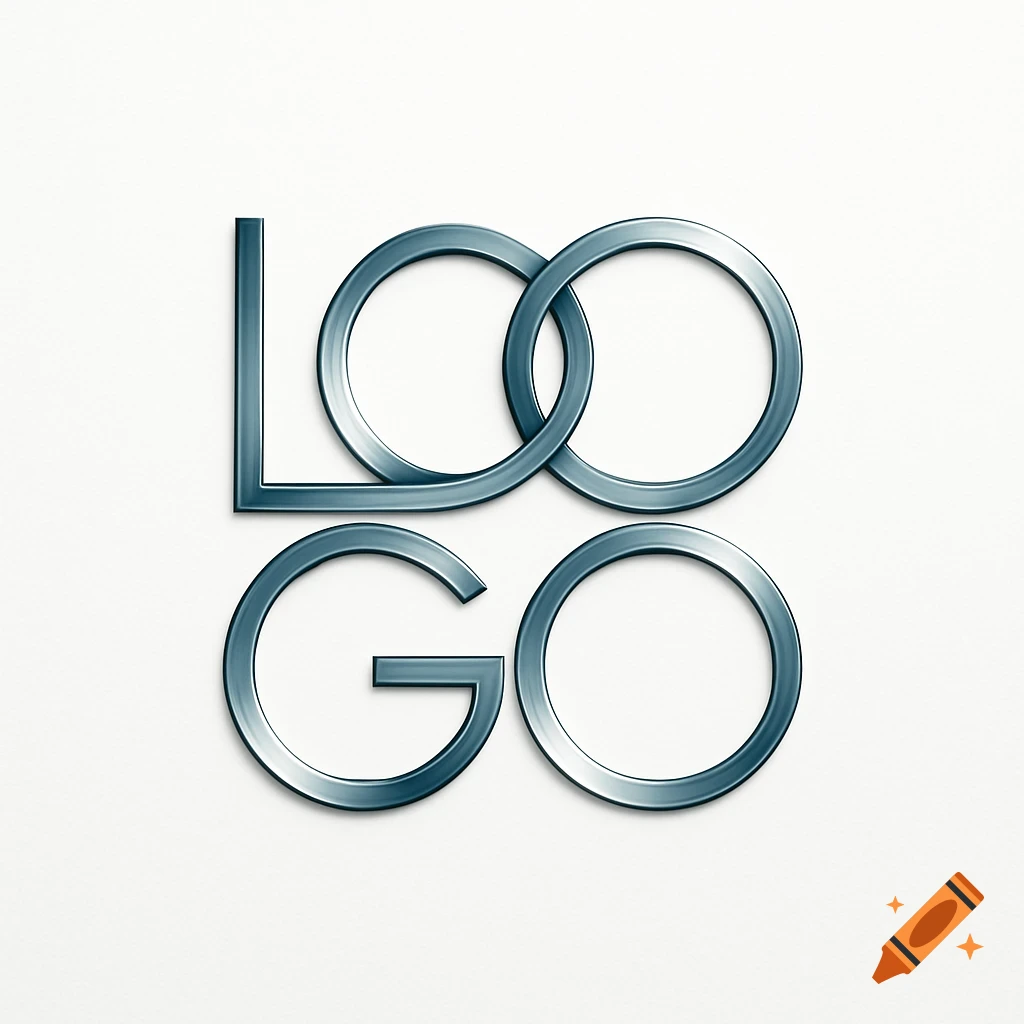 A stylized metallic blue wordmark logo spelling "LOGO" with intertwined letters on a white background.