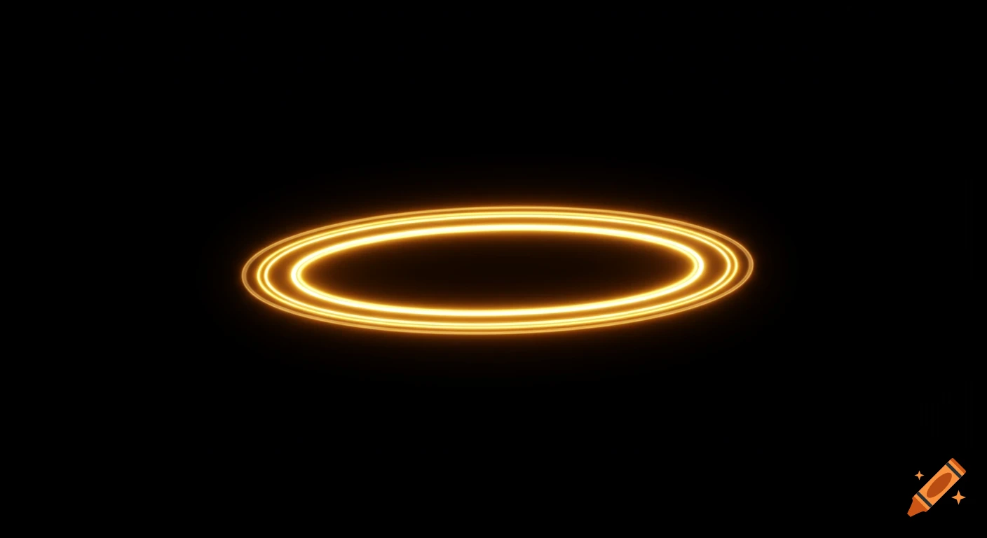 Radiant golden elliptical rings with multiple glowing aura layers, floating in black space.