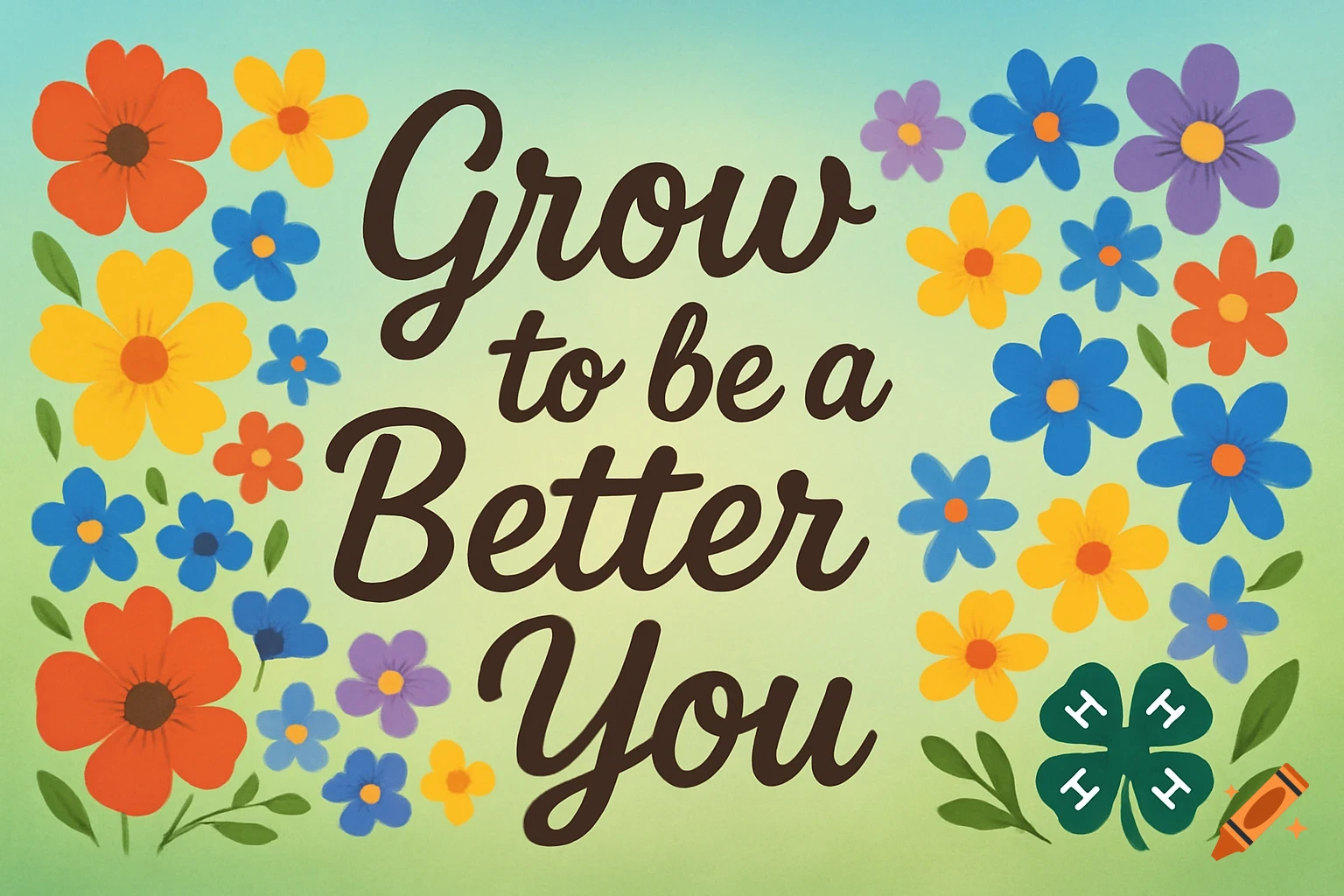 A motivational poster with 'Grow to be a Better You' surrounded by colorful flowers and a 4-H logo.