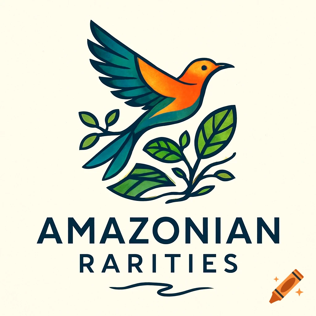 Stylized logo of an orange and teal bird flying above green leaves with 'AMAZONIAN RARITIES' text.