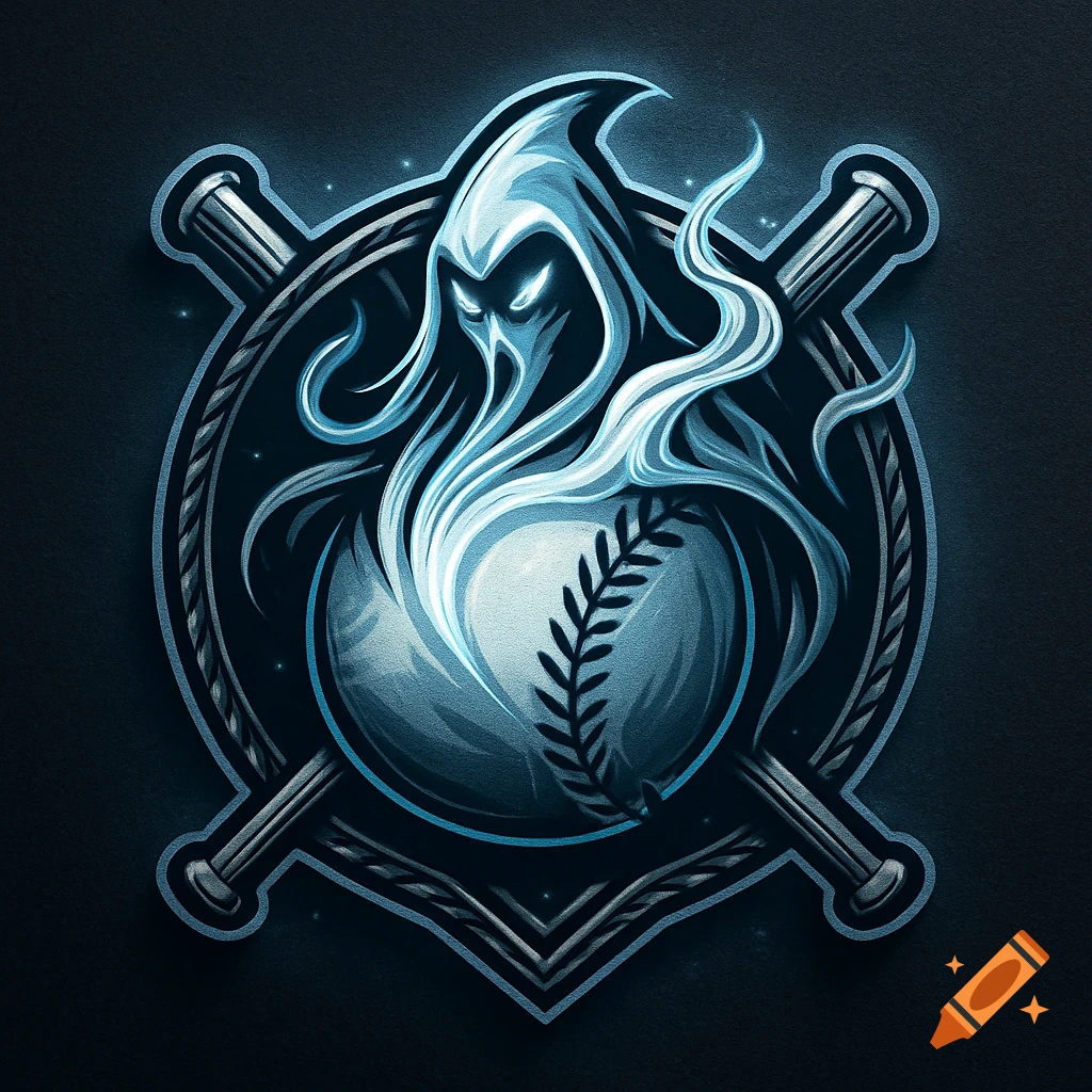 Stylized logo featuring a glowing blue phantom spirit emerging from a baseball, with two crossed baseball bats behind it.