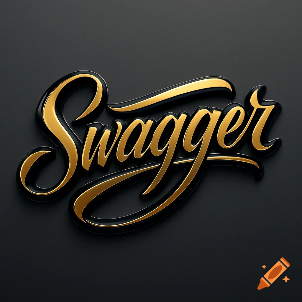 A gold and black 3D script logo spelling 'Swagger' on a dark gray background.