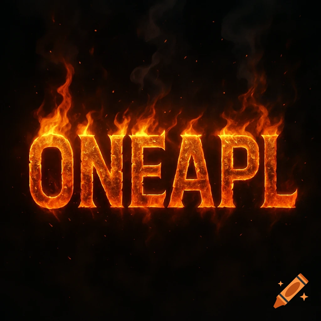 The word ONEAPL ablaze with orange and yellow flames against a dark background.
