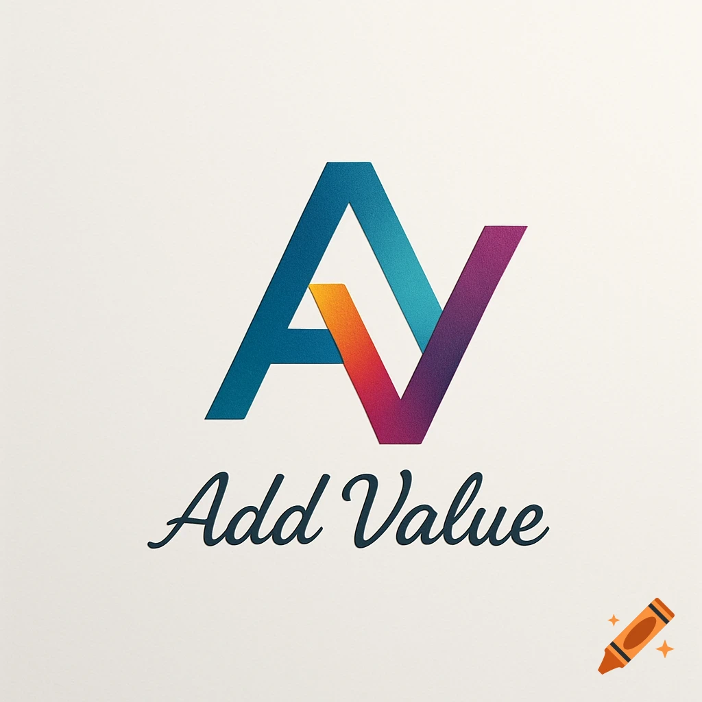 Abstract logo with intertwined blue, orange, and purple 'A' and 'V' letters, with 'Add Value' text below.