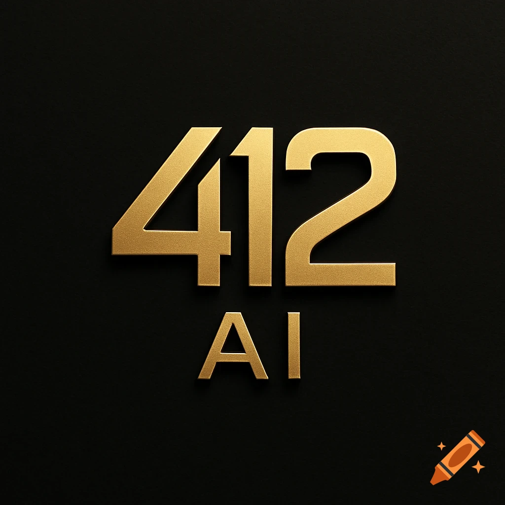 Gold '412 AI' logo in a bold, 3D metallic style on a black background.