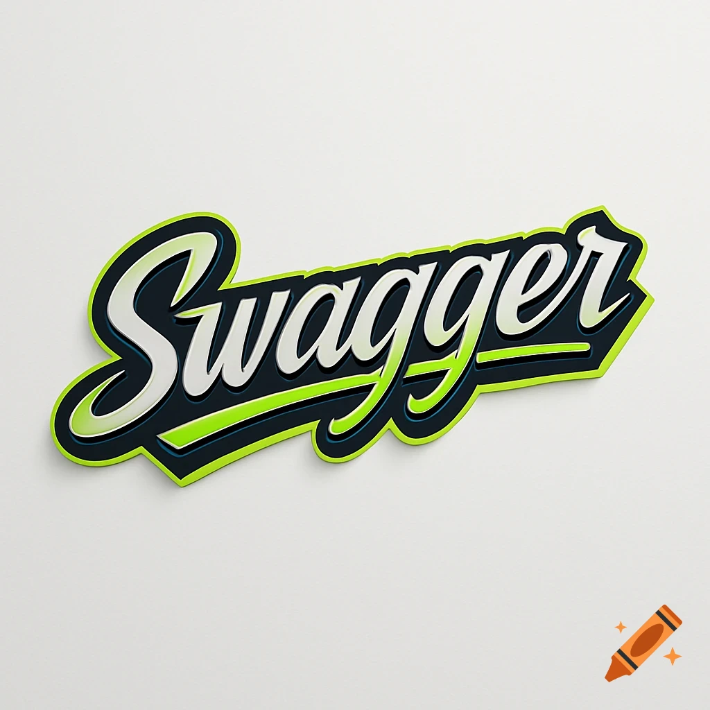 A stylized logo features the word 'Swagger' in white letters with a neon green outline and dark background, set against a plain white background.