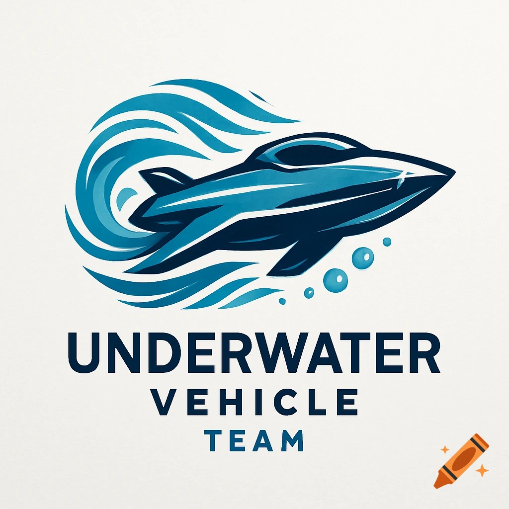 A blue stylized logo featuring a sleek underwater vehicle with waves and bubbles, and the text 'UNDERWATER VEHICLE TEAM'.