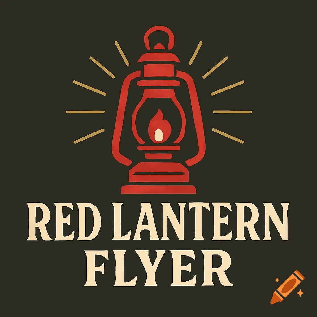 Vintage-style logo featuring a red lantern with a burning flame and radiating light, over text that reads "RED LANTERN FLYER".