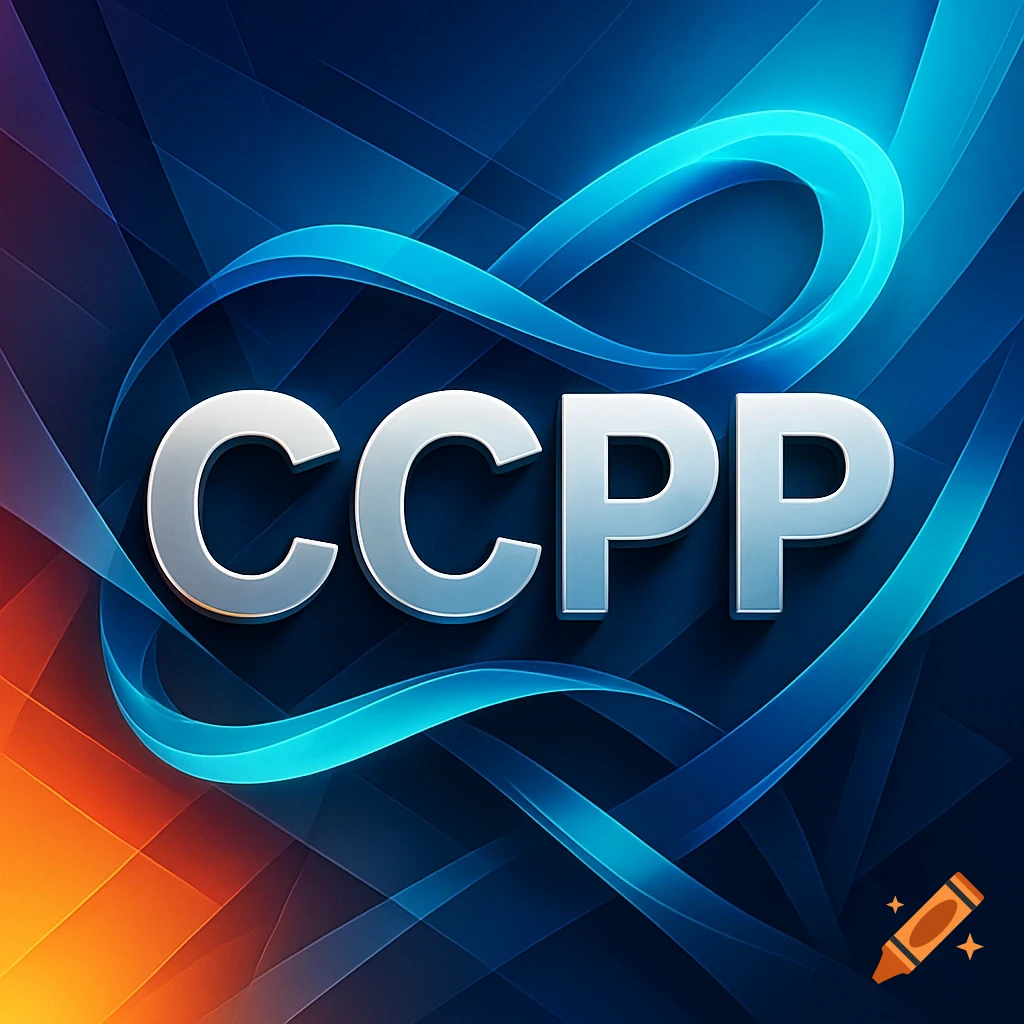 White CCPP text on a vibrant abstract background with glowing blue and orange lines.