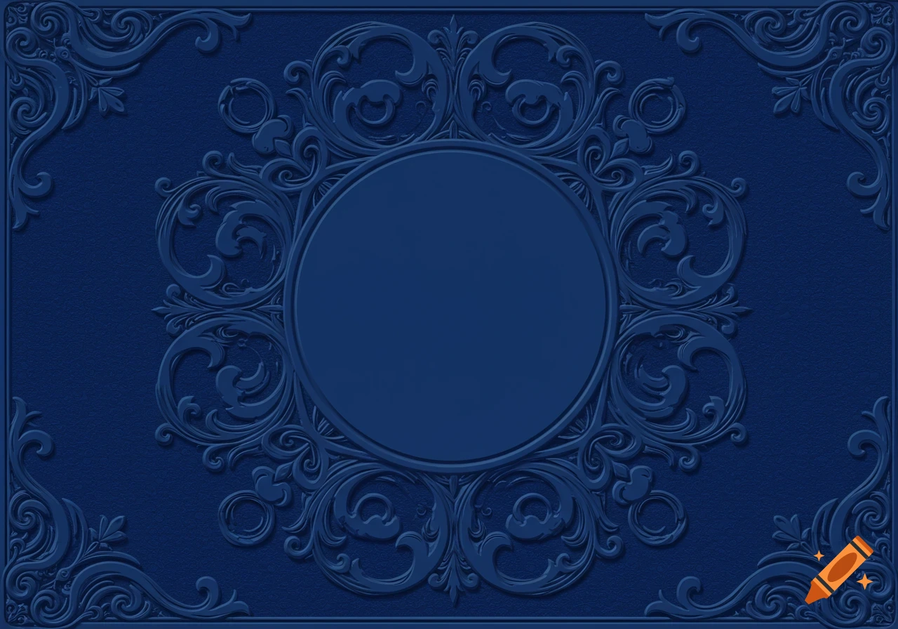 Deep blue ornate card-back with a central blank circle and swirling embossed patterns.