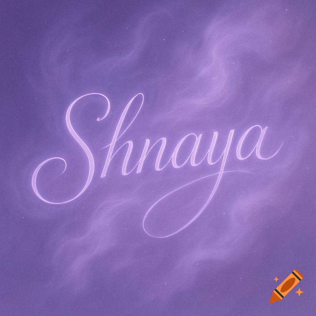 The word 'Shnaya' in glowing light purple cursive text against a swirling purple sky with subtle stars.