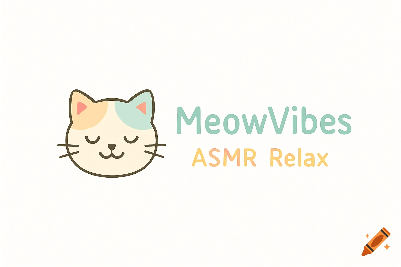 Minimalist logo with a cute cartoon cat face next to the text "MeowVibes ASMR Relax".
