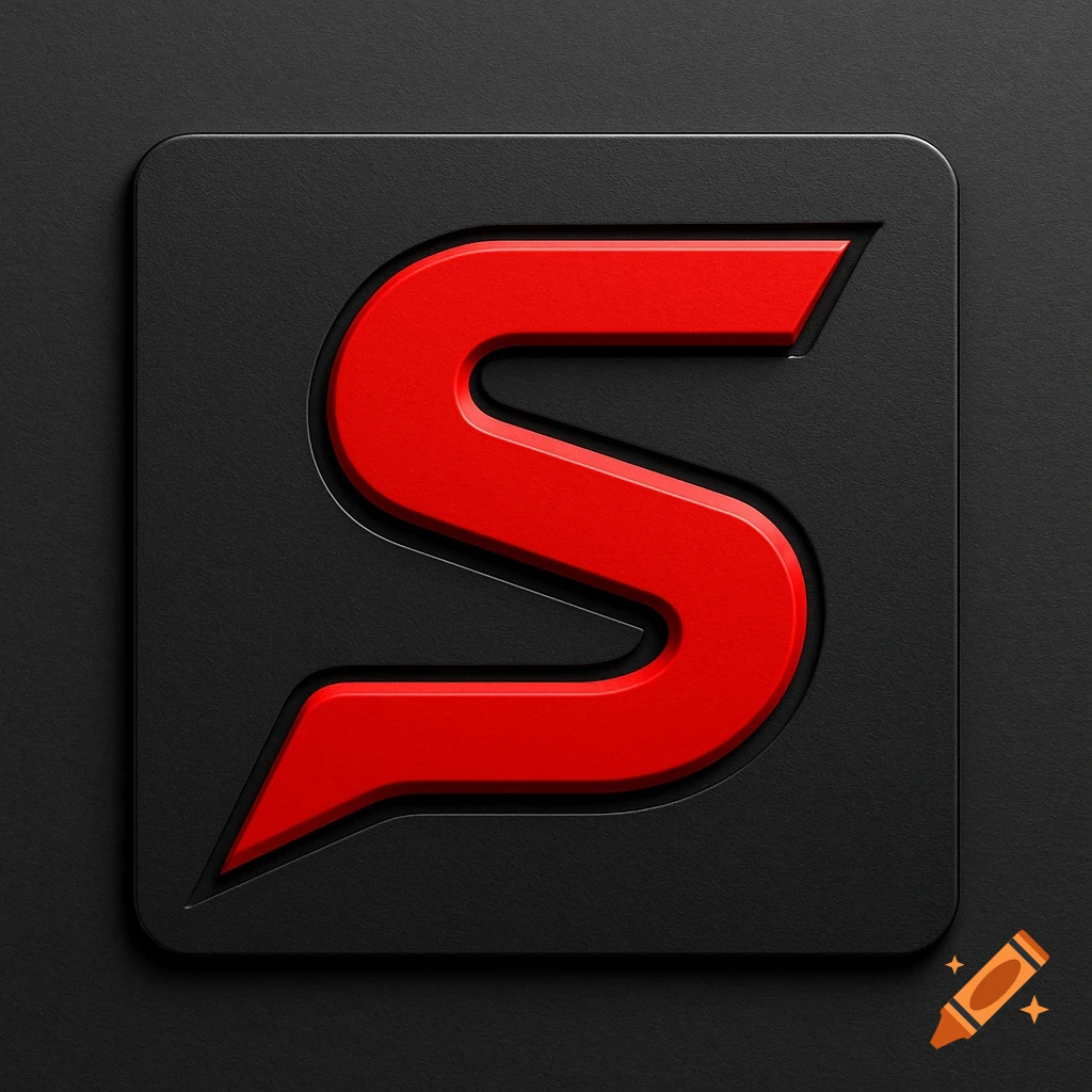 A red, stylized letter S embossed into a dark grey square icon with a textured surface.