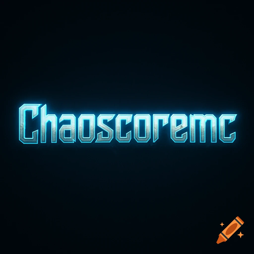 Blue glowing metallic text spelling 'Chaoscoremc' on a black background.