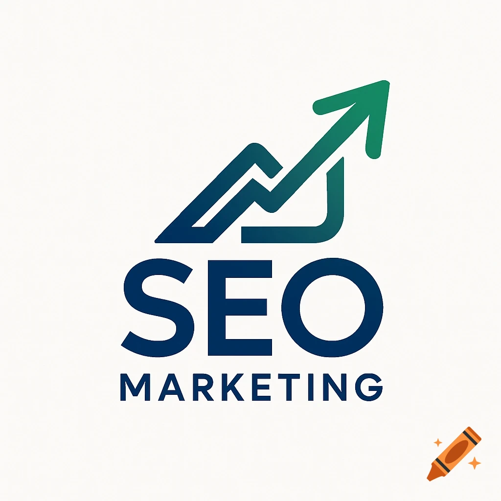 A logo for SEO Marketing featuring an upward trending line graph with a green arrow pointing right and up, on a white background.