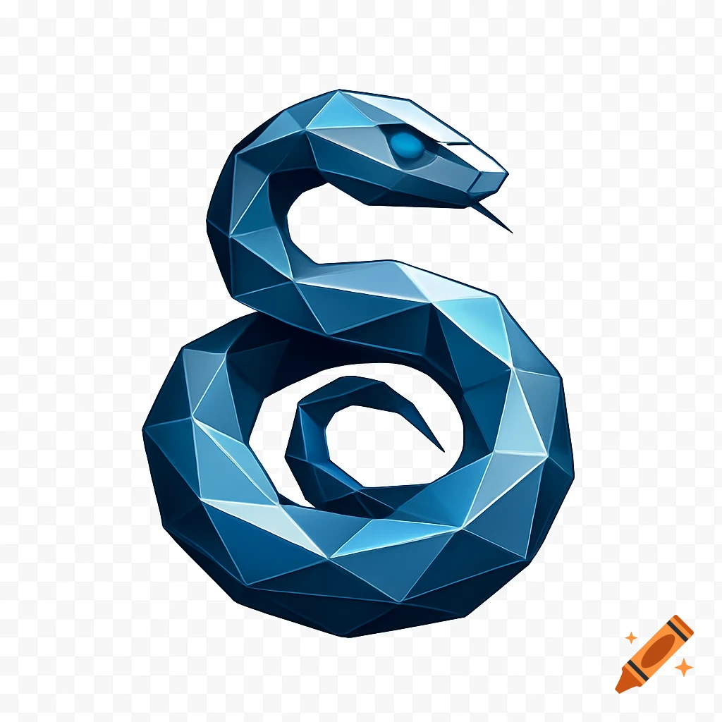 A blue polygonal snake logo with glowing eyes, coiled into an 'S' shape on a transparent background.