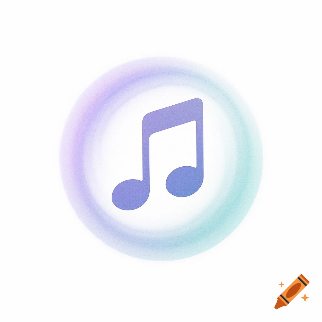 A purple music note icon inside a soft gradient aura of purple and teal colors on a white background.
