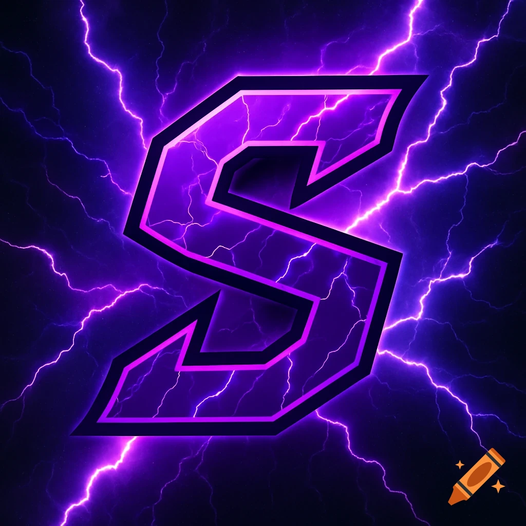 A vibrant purple stylized letter 'S' logo surrounded by electric lightning bolts on a dark background.